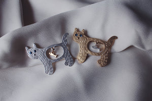 Cat & Dangling Fish Brooch