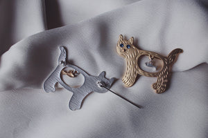 Cat & Dangling Fish Brooch